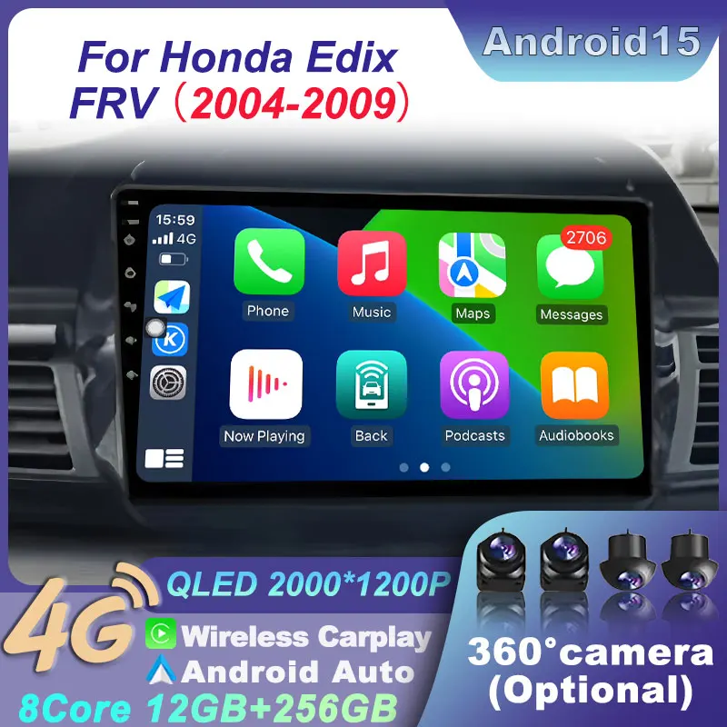 GPS-навигация Android 15 для Honda Edix FRV 2004-2009 BT Carplay Автомобильный радиоприемник Мультимедийный головное устройство WIFI Видеоплеер 4G DSP Audio