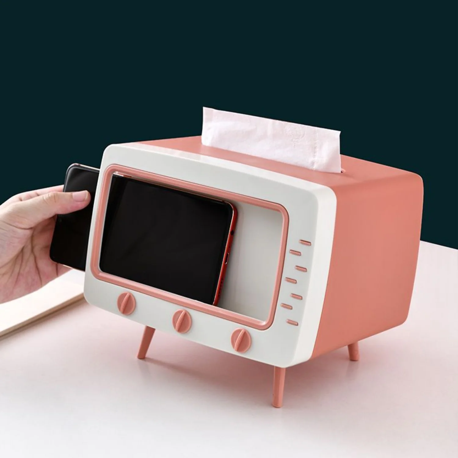 

Cute Tissue Box Holder Kawaii Desktop TV Tissue Case Creative Phone Holder Storage Organizer Home Decoration Storage Rack