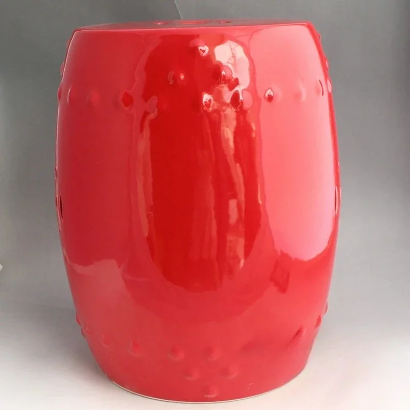 Ceramic, color glazed round surface, drum stool, porcelain stool, dressing stool stool with copper coin hole engraving