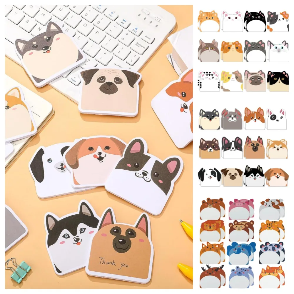 

12pcs Notebooks Kitty Animal Memo Pad Meow Cartoon Puppy Reminder Note Posted Creative Dog Message Paper Stationery
