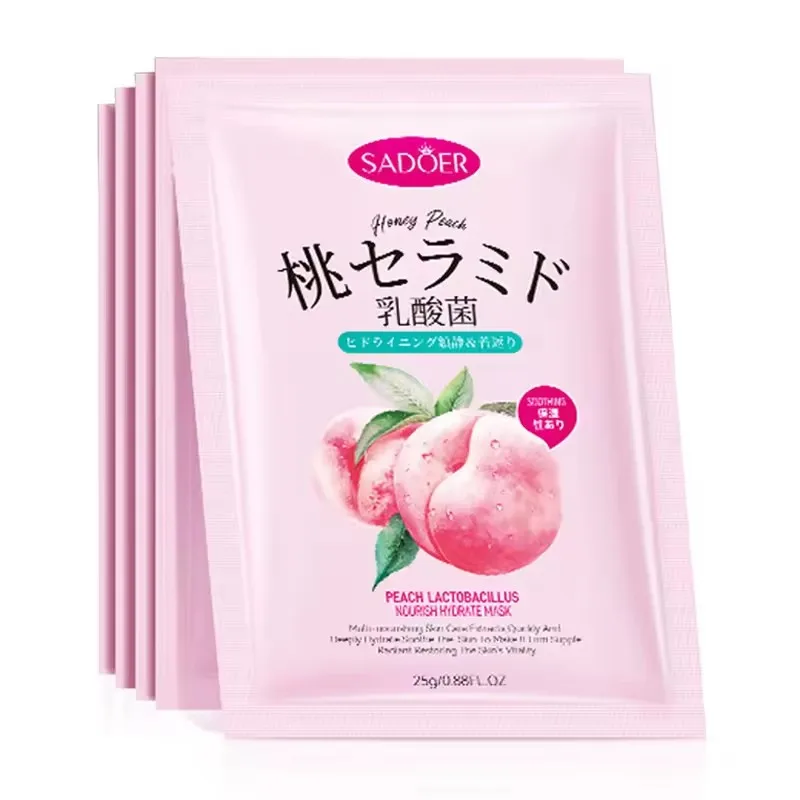 

5pcs SADOER Peach Lactobacillus Face Mask Moisturizing Brightening Hydrating Nourishing Firming Facial Masks Face Skin Care