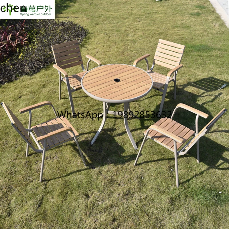 

Outdoor Plastic Wood Cast Aluminum Table and Chair Set for Outdoor Balcony Garden Leisure Light Luxury Waterproof Sunproof