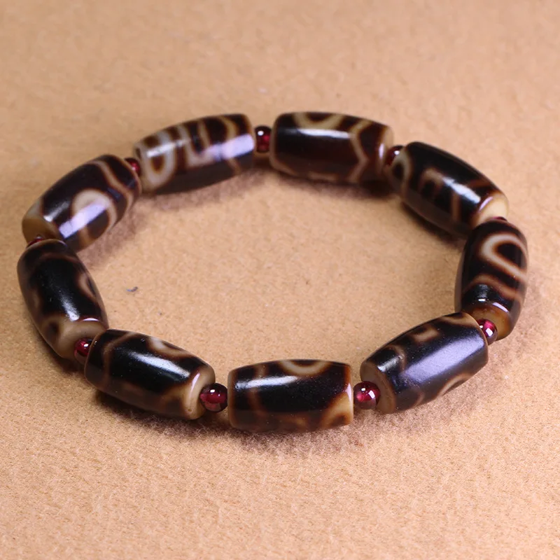 Black gold agate Dzi bead disaster relief and enhancement tiger tooth pattern single-strand bracelet unisex jewelry