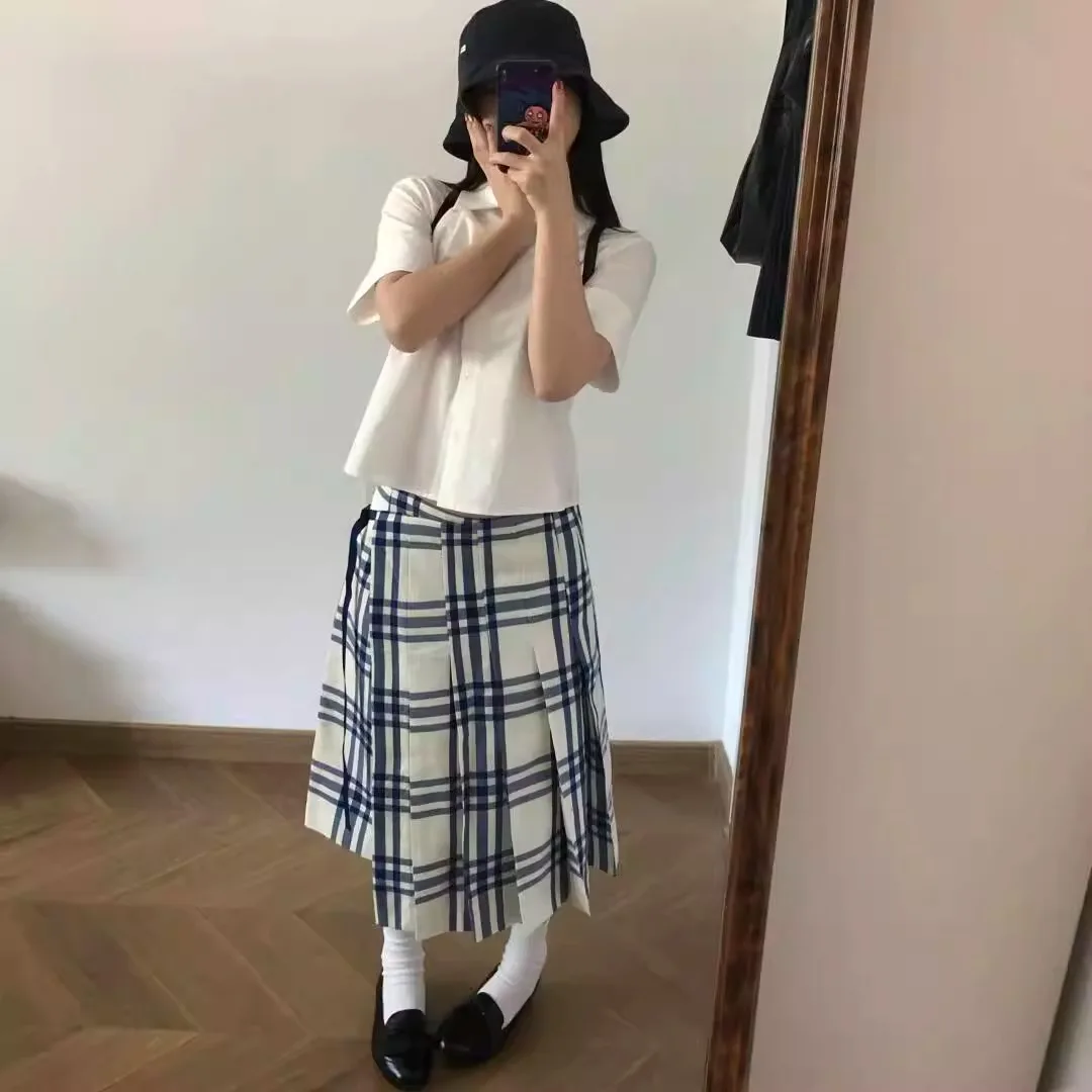 

Юбка А-силуэта в клетку с высокой талией, женская, средней длины, модная, универсальная, в корейском стиле, весна-лето, новинка, для офиса и повседневной носки