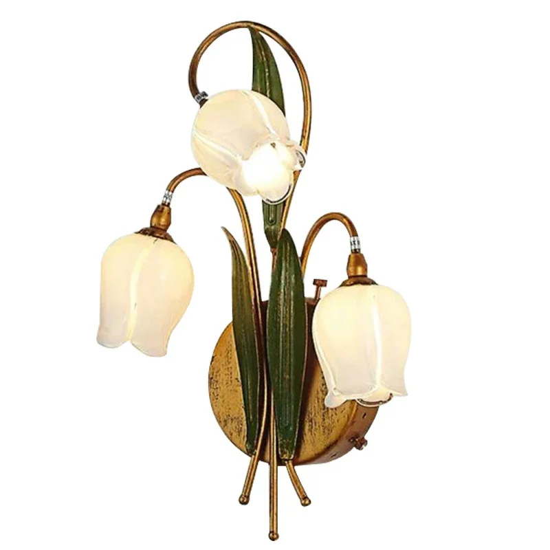 

Handmade Flower Wall Lamp Bedroom Living Room Background Retro Light Indoor Decorative Sconces Lighting Lily of the Valley Shape