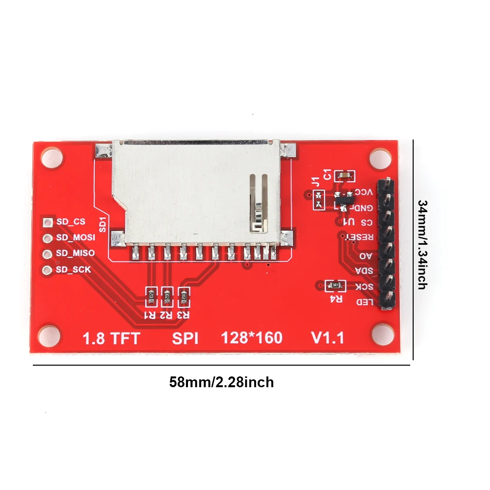 1,8 inch TFT-displaymodule SPI-interface Touchscreen Shield-displaymodule ST7735 3,3 V 128x160 pixels met SD-kaart voor Arduino