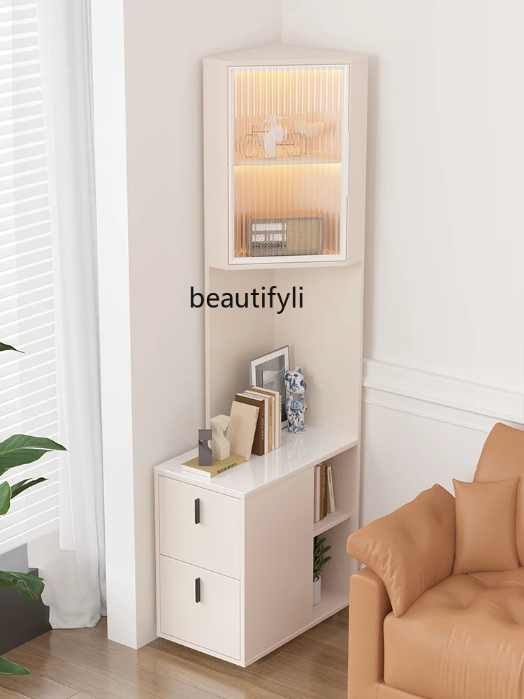 Triangle Storage Cabinet Drawer Corner Table Living Room Side Storage Rack Cream Wind Corner Side Table Sandwich Cabinet