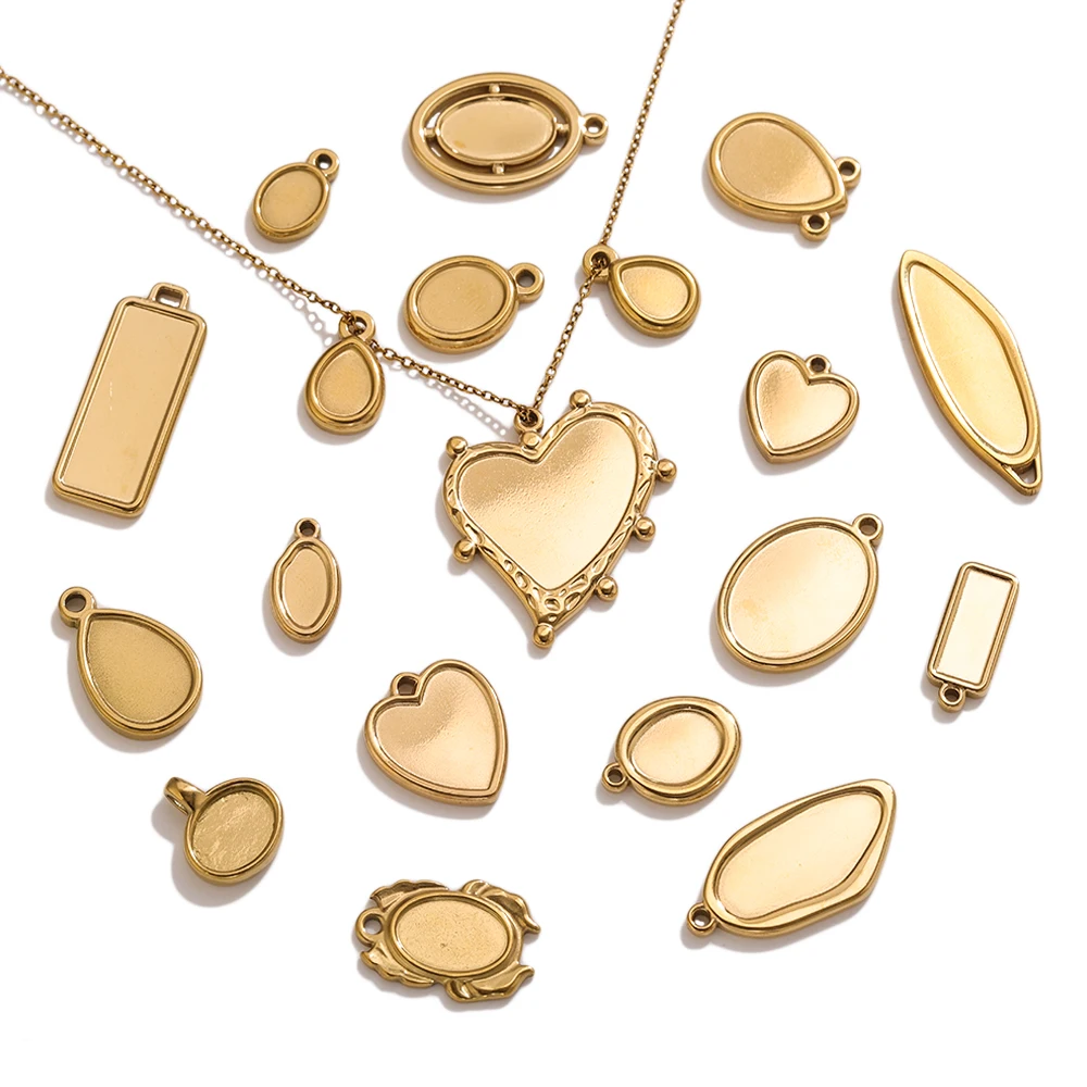 

5pcs Stainless Steel Irregular Heart Round Bezel Charm Pendant Trays Blank Cabochon Base for DIY Resin Cameo Jewelry Making Craf