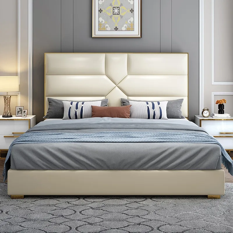 Double bed master bedroom storage soft bag small apartment modern minimalist leather wedding bed