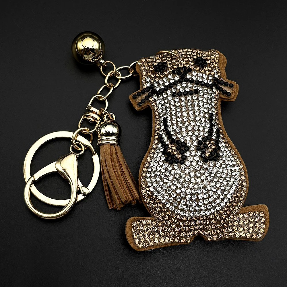Cute Brown Groundhog Pendant Keyring Women Men Stainless Steel Rhinestone Kawaii Female Bag Decoration Keychain Jewelry Gifts