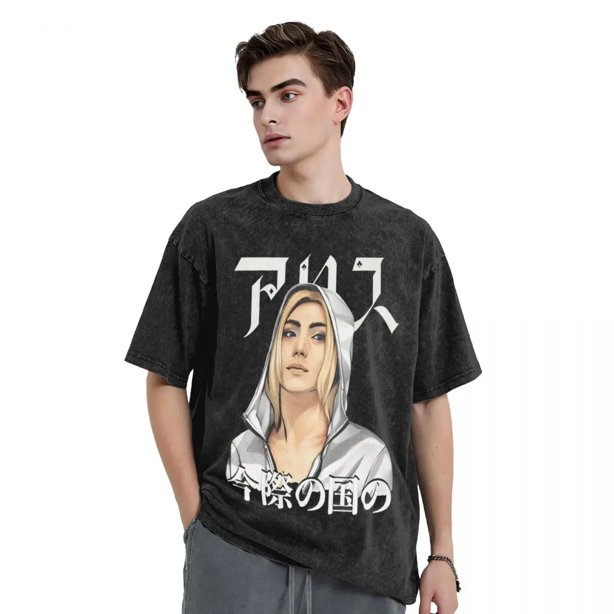 Camiseta de Alicia en Borderland, camisetas de tendencia de cómic japonés, camiseta de manga corta, camiseta informal de verano con cuello redondo, Top de gran tamaño