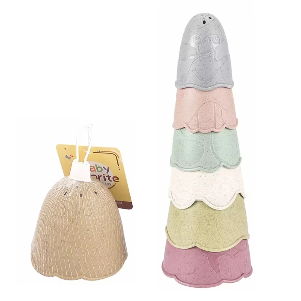 아기 목욕 장난감 스태킹 보트 장난감 다채로운 조기 교육 지능 선물 보트 모양의 스택 컵 접이식 타워 아기 장난감