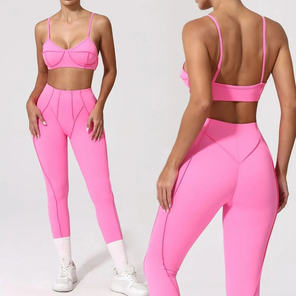 

2 шт., женские спортивные комплекты для йоги телесного цвета, спортивный бюстгальтер для приседаний, леггинсы с высокой талией для тренировок в тренажерном зале, брюки для фитнеса, женские костюмы для активного отдыха