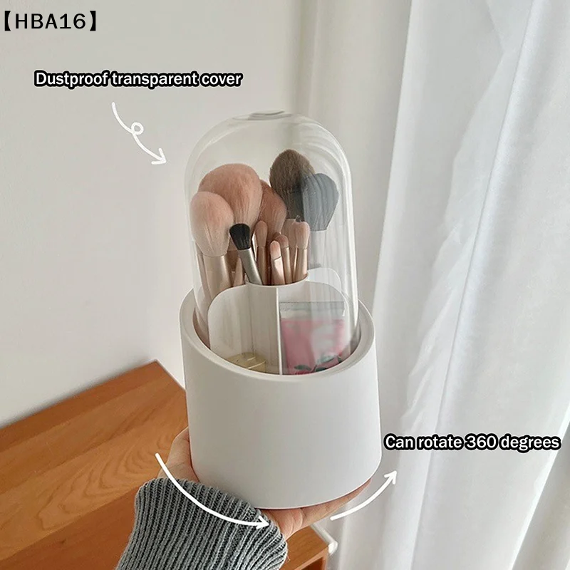 〔HBA16〕 360° Rotating Makeup Brush Bucket With Dust-proof Cover Cosmetic Storage Box