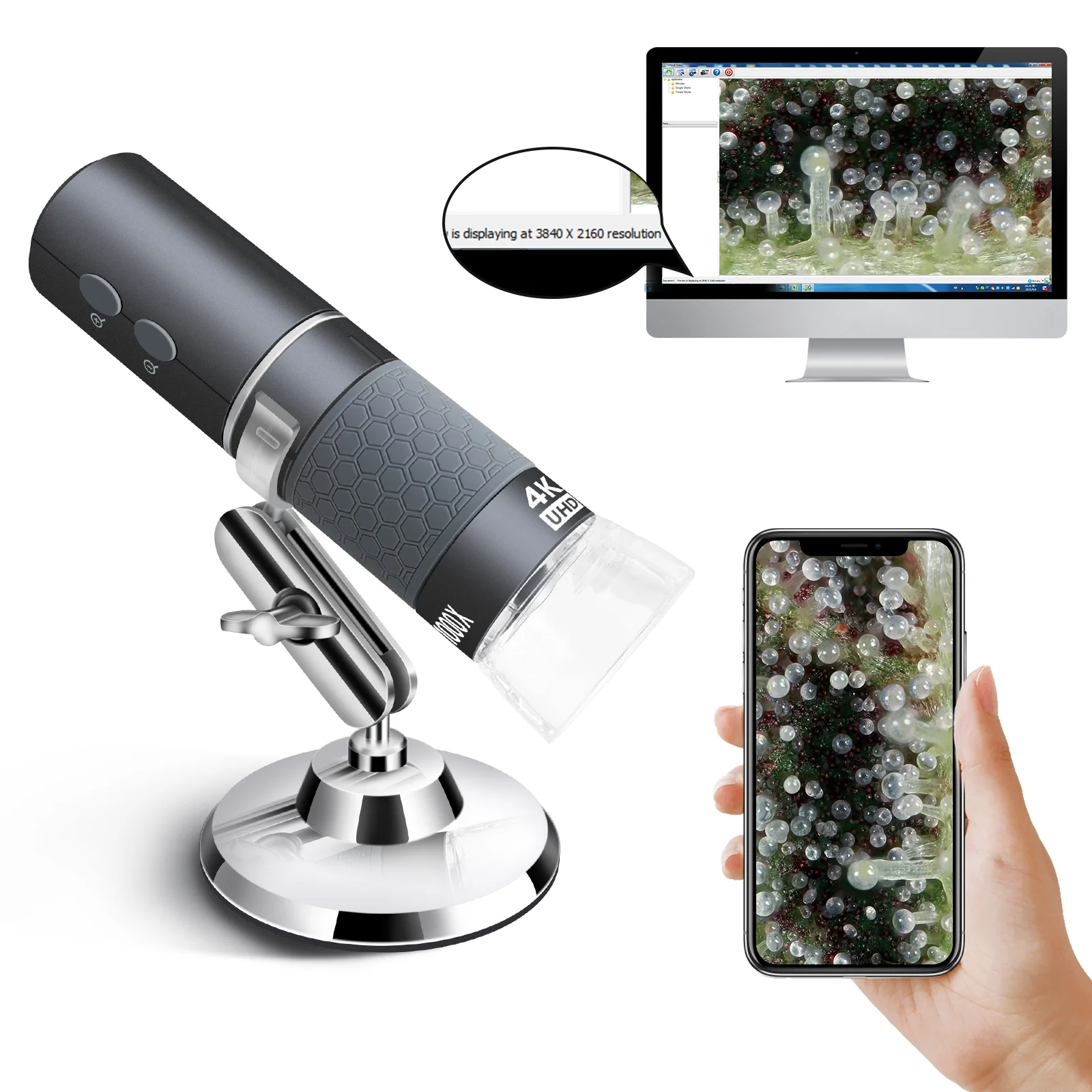 Microscopio WiFi 4K para iPhone Android, endoscopio Digital USB 50 a 1000X Mini cámara Super HD Compatible con teléfonos móviles y ordenadores
