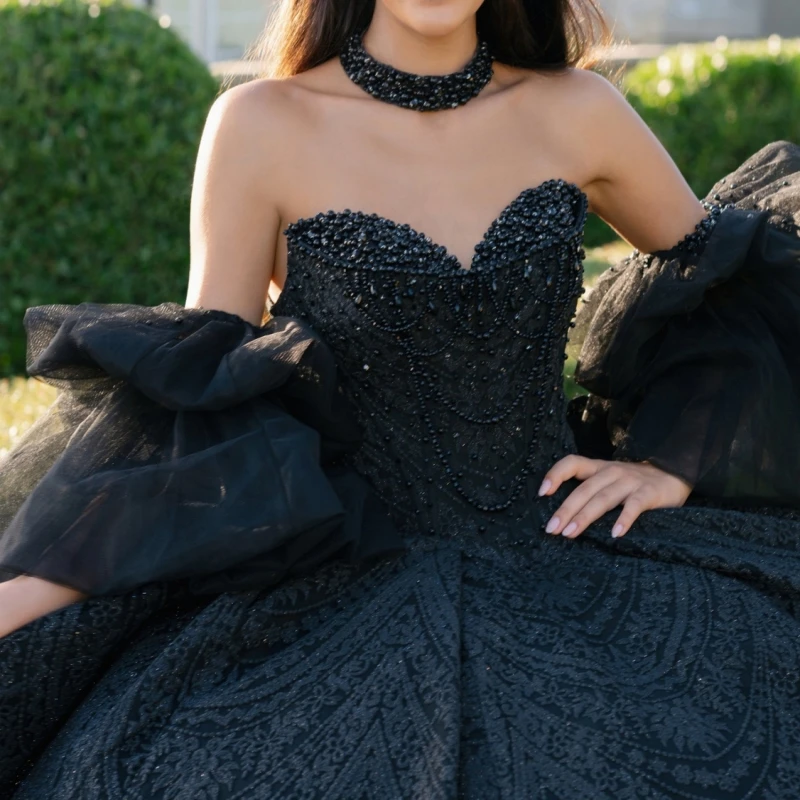 Preto brilhante quinceanera vestidos fora do ombro apliques rendas miçangas cristal tull festa de aniversário doce 16 vestido vestidos 15 de