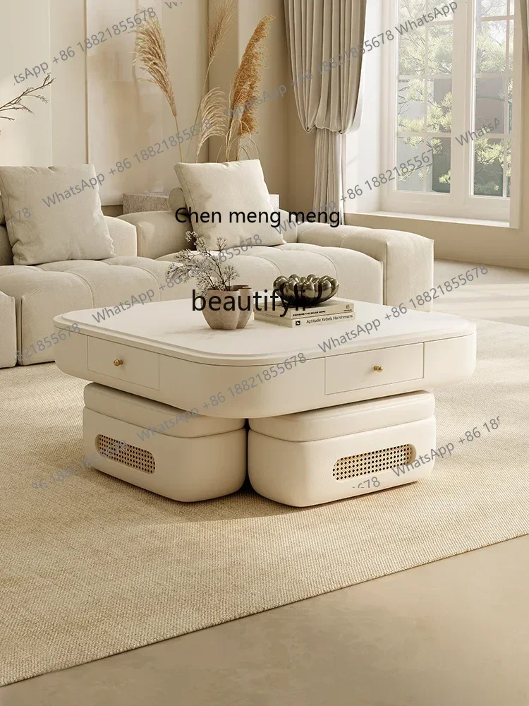 

X Coffee Table Mahjong Table Machine Dining Table Double-Use Living Room with Stool Fire Storage MultifunctionalQ