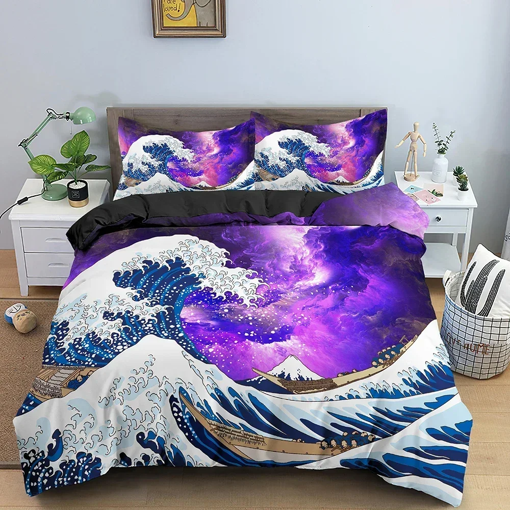 

New 3D Print Big Wave Japanese Art Comfortable Duvet Quilt Cover Pillowcase Bedding Set Children Bedroom Decoration Home Textile