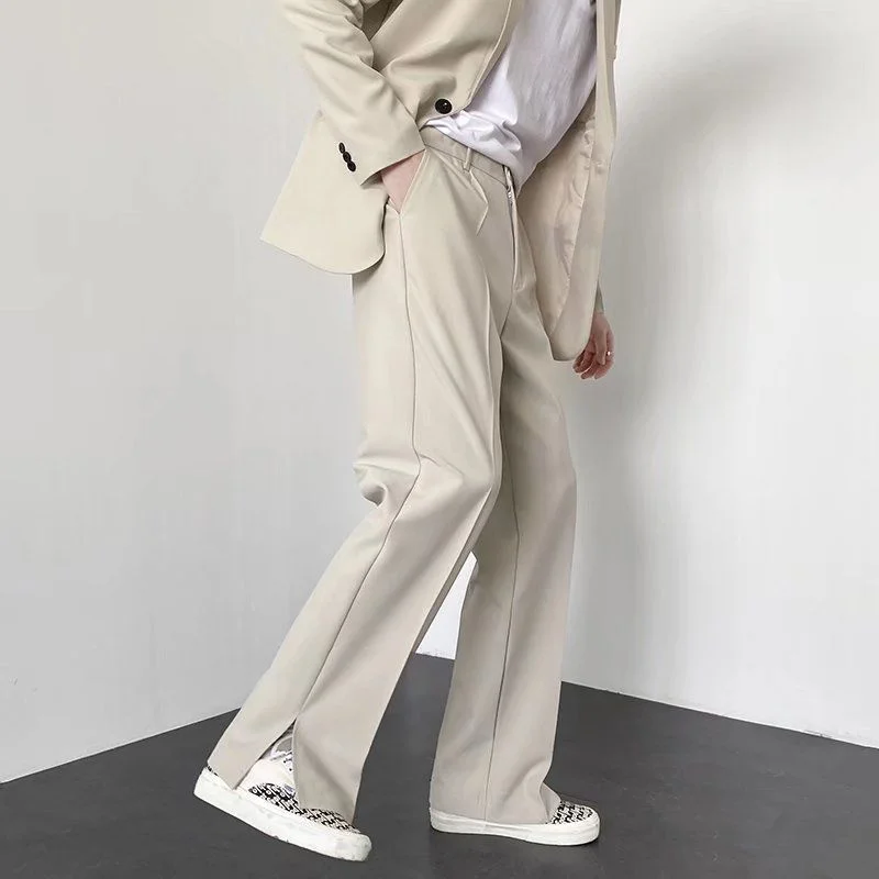 Grey Khaki Black Suit Pants Men Fashion Society Mens Dress Pants Korean Loose Straight Wide Leg Pants Mens Formal Trousers