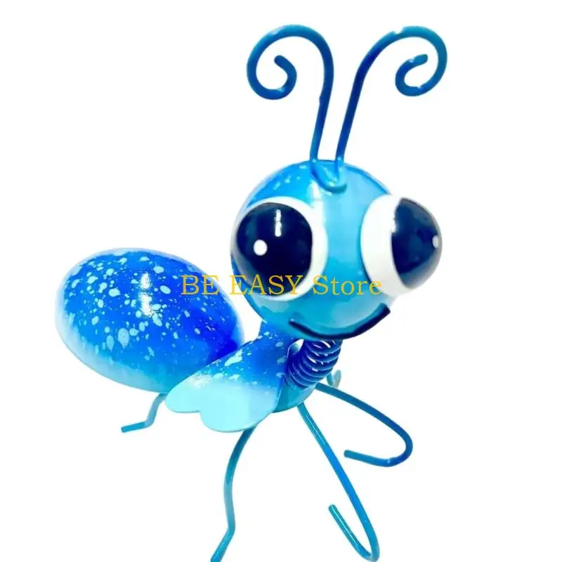 E28F Metal Insect Figure for Home Shelf Display, Iron Garden Piece with Curled Antennae and Freestanding Base for Center Use