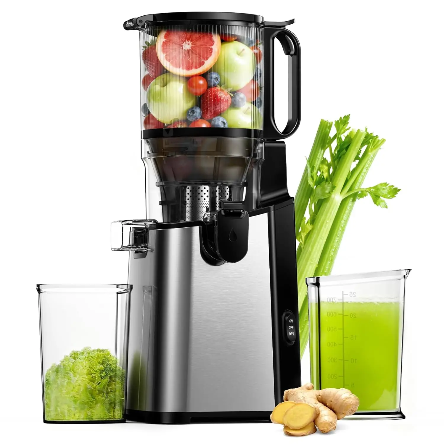 

5.8" Wide Feed Cold Press Juicer for Whole Fruits & Vegetables, 400W High Yield, Easy Clean Stainless Steel
