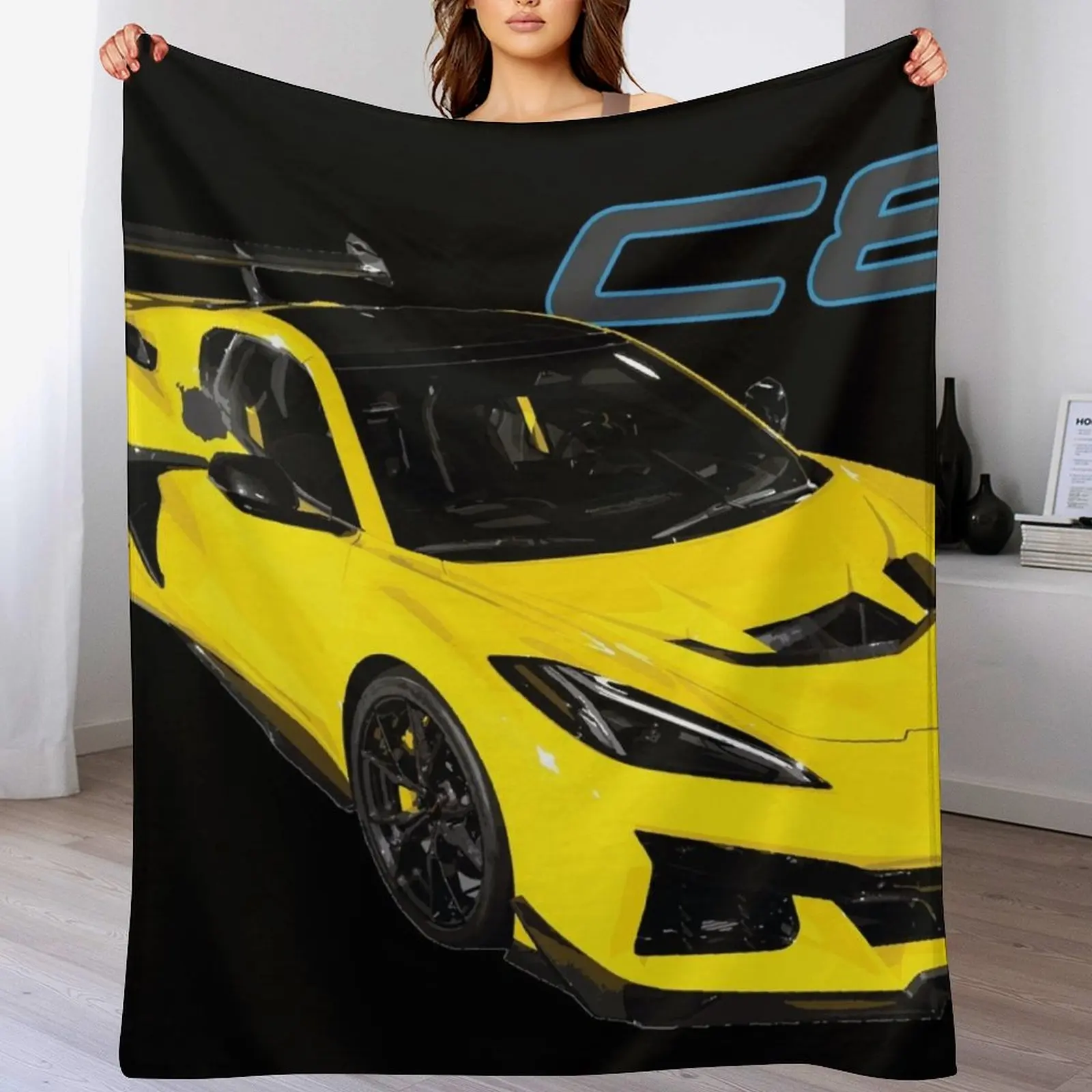 

zr1 lt7 twin-turbo C8 Competition Yellow v-8 Throw Blanket Luxury Designer Furry Blankets
