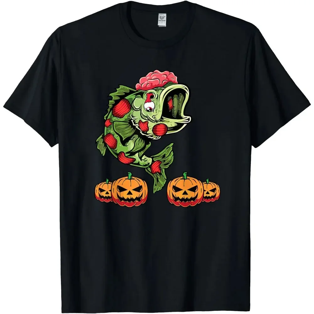 Zombie Bass Fish Halloween Costume Funny Halloween Pumpkin Bass Fishing Fisherman Gift Unisex T-Shirt Tops Streetwear