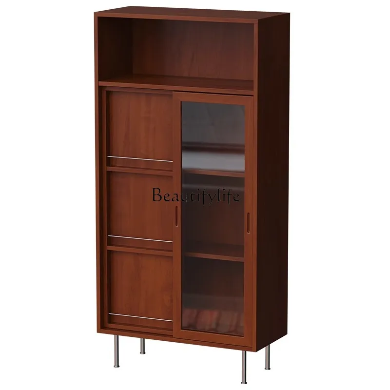 

Nordic solid wood Japanese glass door bookshelf medieval display cabinet floor locker