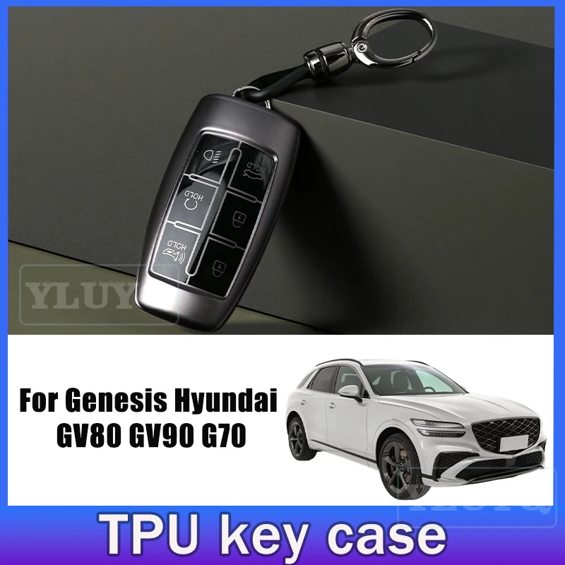 

For 2025 Genesis Key Fob Cover, Hyundai Genesis GV80 GV90 G70 G80 G90 GV70 Metallic Gray Soft TPU Full Protection Key Fob Case