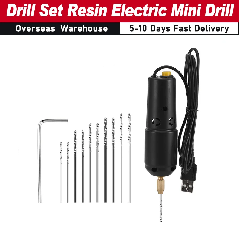 Drill Set Resin Electric Mini Drill with 10pcs Drills Bits for Jewelry Aluminum Products Wood Key Chain Making Resin Casting Mol