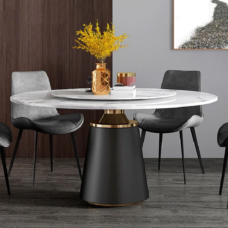 Italian light luxury rock plate round table with turntable for 6-8 people round form designer dining table