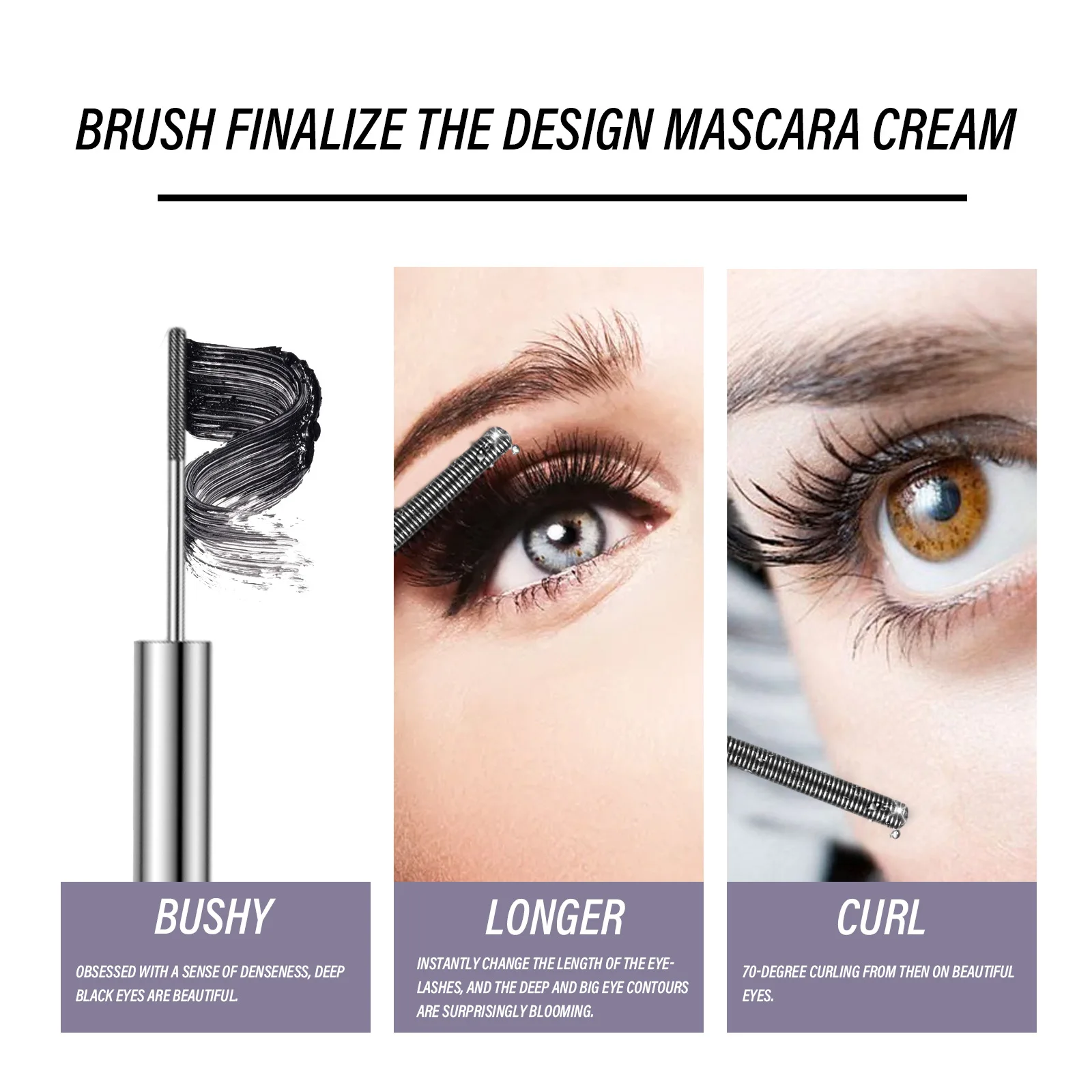 Jaysuing Brush Finalize The Design Mascara Cream Mascara naturel mince et épais avec un beau maquillage noir 3 pièces