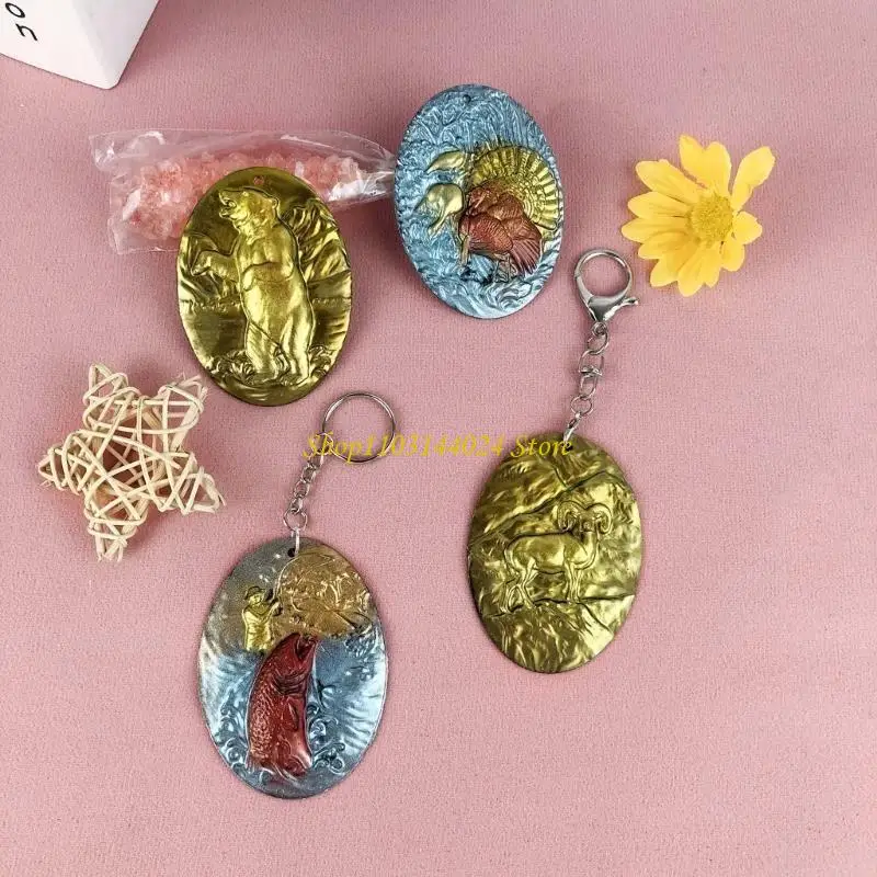 N5KE Oval-shaped Keychain Decor Silicone Mold DIY Earring Jewelry Making Pendant Mold