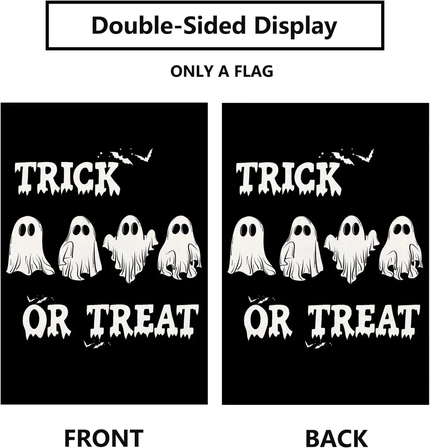 Halloween Trick Or Treat Garden Flag 12 x 18 Inch Double Sided Ghost Black Burlap Bat Spooky Holiday Yard Outdoor Decorations