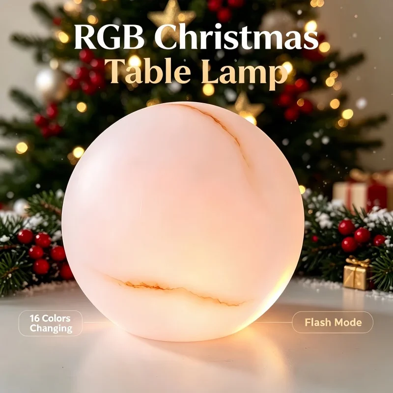 Bedroom Desktop Spherical Imitation Marble Texture Rgb Wireless Charging Night Light Outdoor Waterproof Ambient Decorative Lighting Led 16 Colors Remote Control Adjustable Plastic Lampshade Christmas Gift