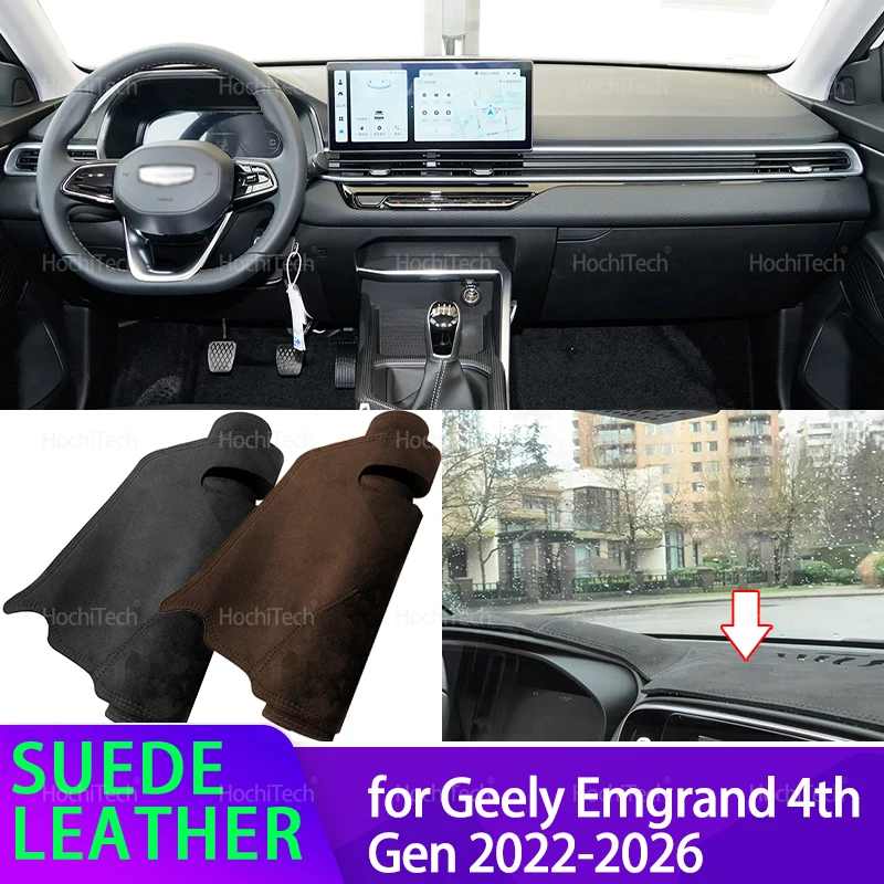 For GEELY Emgrand 4th Gen 2022 2023 2024 2025 2026 Car Dashmat Black Leather Dashboard Cover Suede Leather Dash Mat Pad Sunshade