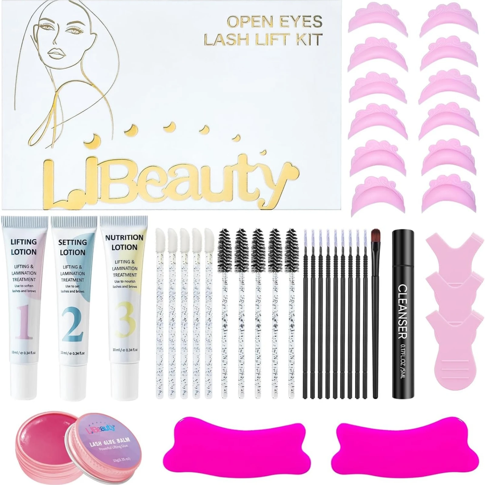 Libeauty Lash Lift Kit Eyelash Perming Kit For Home Open Eye Shield Allow Easy Application Without Closing Eye Include Brow Tool