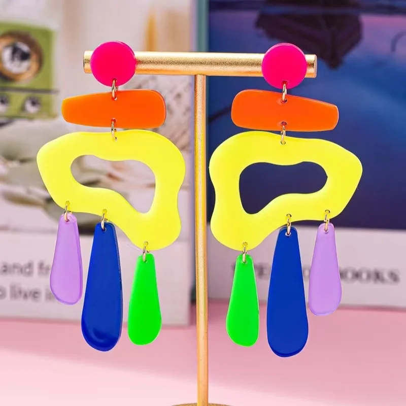 

Elegant Multi-Color Fluorescent Acrylic Earrings Fashionable Luxury Accessory for Ladies Ideal for Daily Parties Events