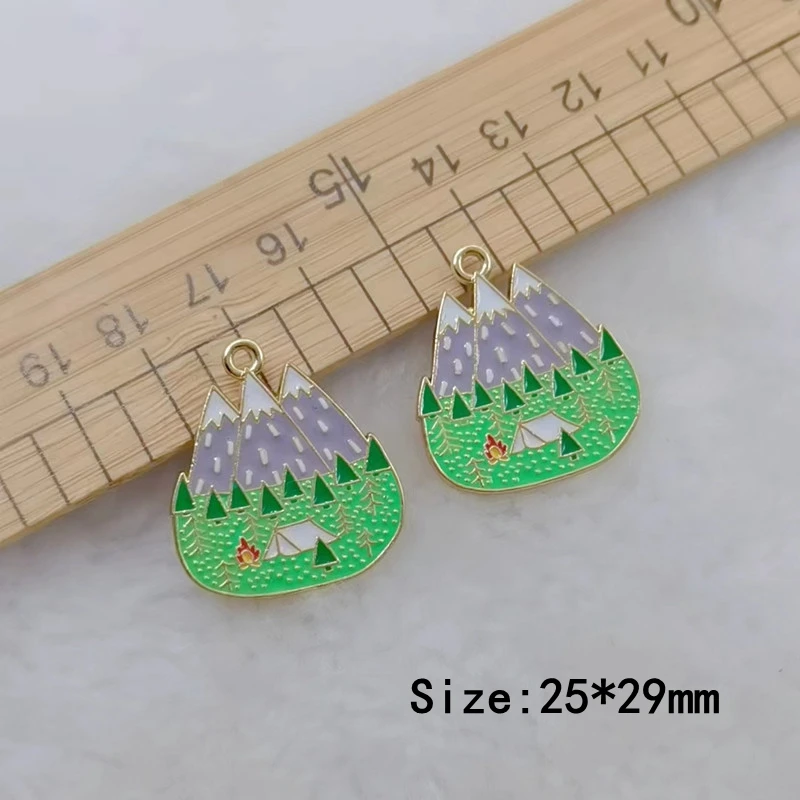 10pcs Mountain Car Forest Moon Design Enamel Charms For Jewelry Making Gold Color Metal Earrings Bracelet Pendants