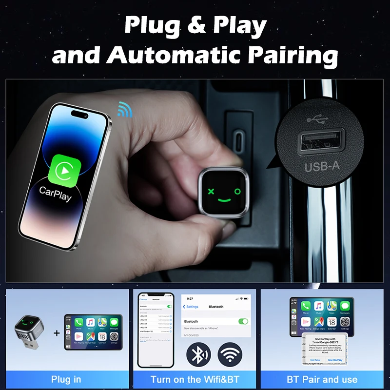 Adaptateur CarPlay sans fil original Vyvylabs 2026 pour CarPlay et Android Auto, écran tactile universel portable