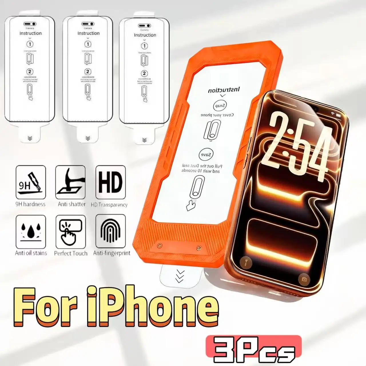 

HD Full Coverage Screen Protector for iPhone 17/16/15/14/13/12 Series, 9H Hardness, Dust-Free, 3-Pack