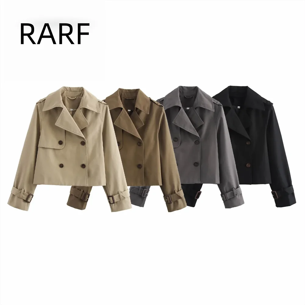 2024 new style temperament lapel double row buckle short windbreaker casual loose small jacket top trendy