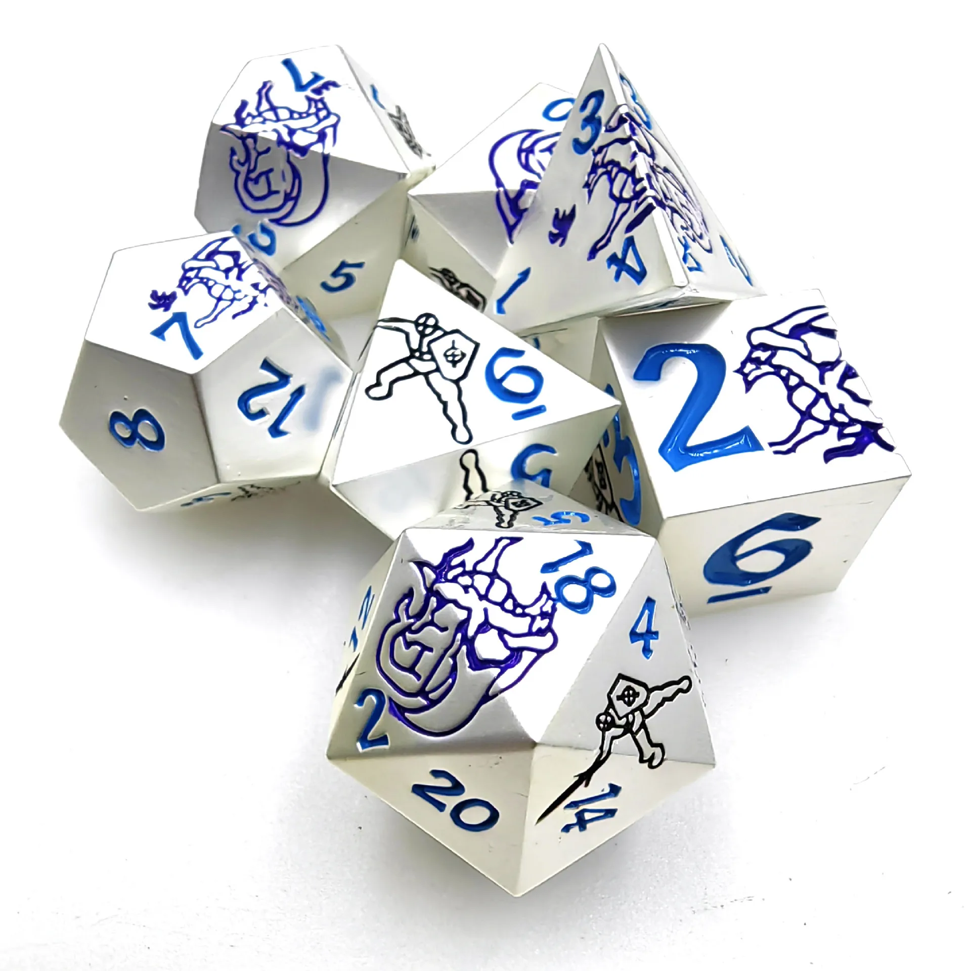 Polyhedral Metal Dice Set, DND e RPG, Role Playing, Table Game Board, Dados digitais, D20, D12, D10, D8, D6, D4, Número Dice, 7P