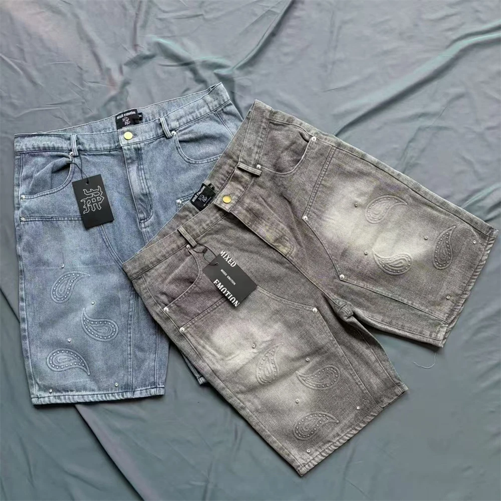 

СМЕШАННАЯ ЭМОЦИЯ Винтажные потертые джинсовые шорты Мужчины Женщины Джинсовые бриджи