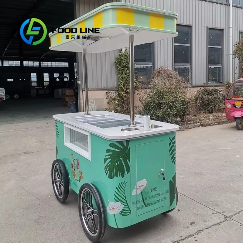 

Мобильная тележка-витрина для мороженого и джелато на заказ для уличной торговли на пляже