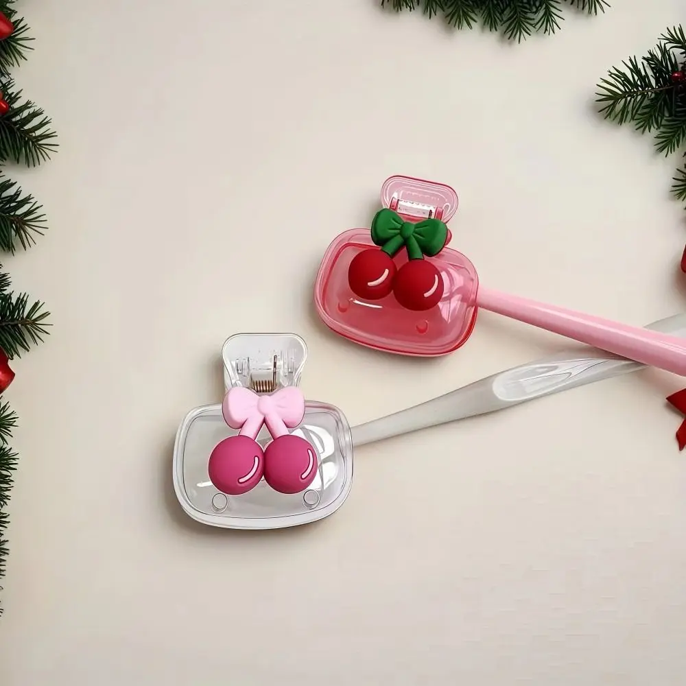 Dust-proof Cherry Toothbrush Holder Cherry Pattern Drainage Ventilation Toothbrush Head Protection Box Portable Dual Holes