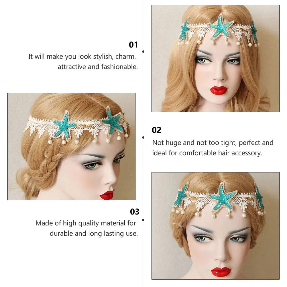 

2pcs Pearl Headband Lace Seashell Hairband For Women Shell Decorated Flower Hair Wreath Bohemian Wedding Party Festival Travel