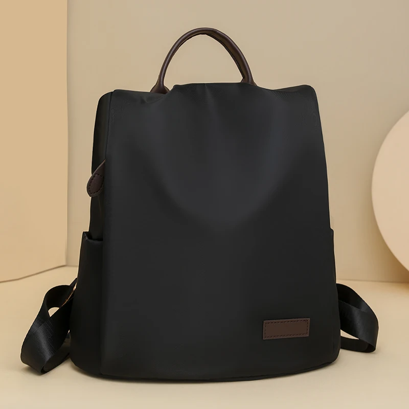 New 2026 Women's Minimalist Solid Color Backpack Casual Daily Commuter Bag Lightweight Waterproof Nylon Shoulder School Rucksack