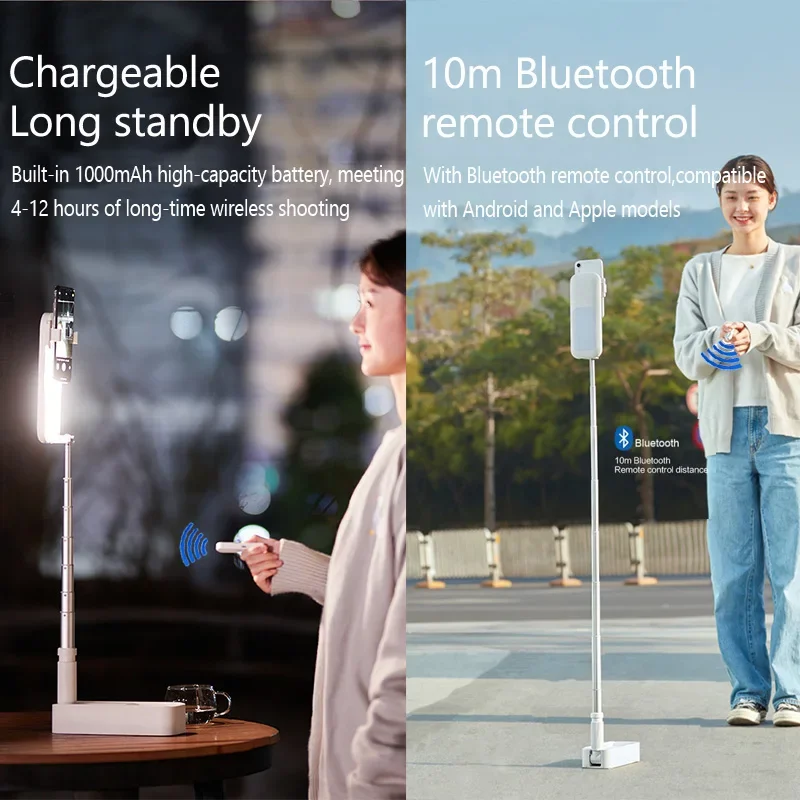 With LED Light,Selfie Stand,Portable Extendable Phone Stand,Adjustable,Overhead Phone Mount,Wireless, Rechargeable