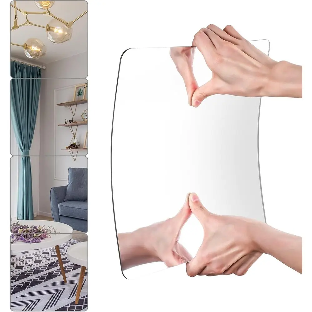 Full-Length Door Mirror, Affordable Acrylic Mirrors, Shatterproof Gym Mirrors, 8x8 Set of 4, Safe for Home Workouts and Bedrooms